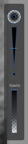 The brush options including hardness, size, and opacity.